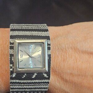 Premier Designs Serac Striped Fabric Watch, Black & Cream (NWOT - Needs Battery
